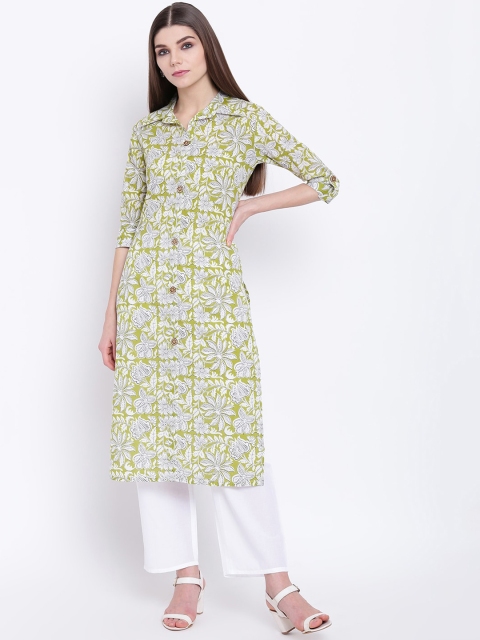 

Khushal K Women Green & White Printed Kurta with Palazzos