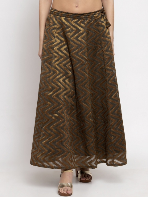 

Ayaany Women Brown & Gold-Coloured Flared Maxi Skirt