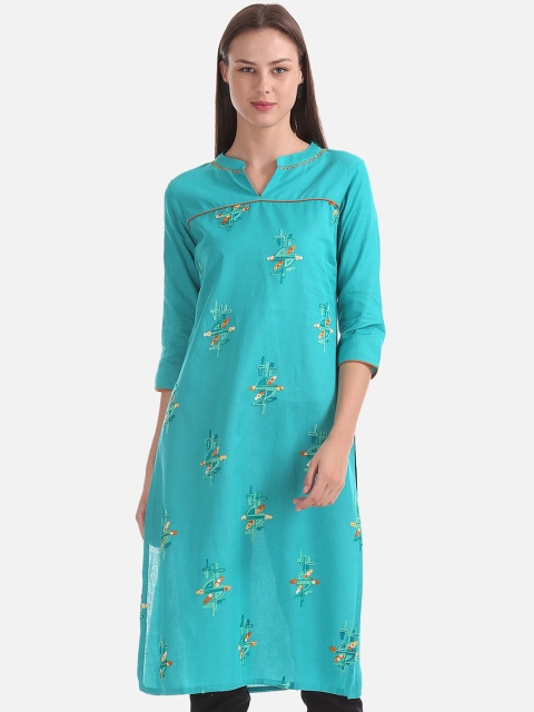 

Karigari Women Blue Embroidered A-Line Kurta