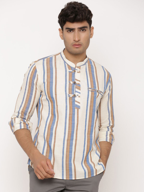 

Tistabene Men Beige & Blue Regular Fit Striped Casual Shirt