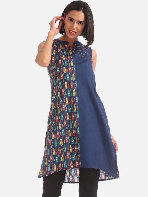 

Karigari Women Navy Blue Printed A-Line Kurta