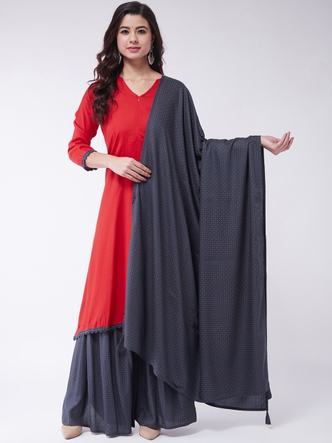 

InWeave Women Red & Grey Solid Kurta with Palazzos & Dupatta