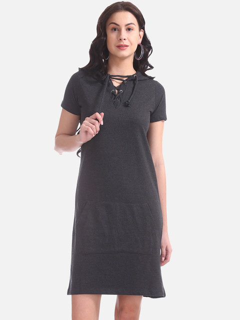 

Sugr Women Charcoal Solid T-shirt Dress
