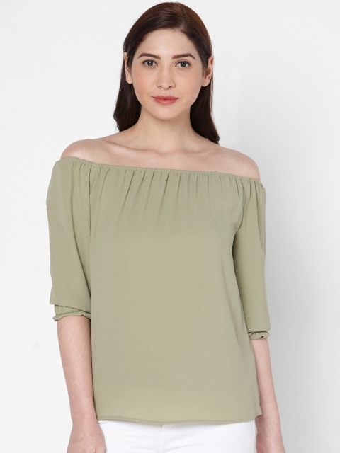 Deal Jeans Women Green Solid Bardot Top