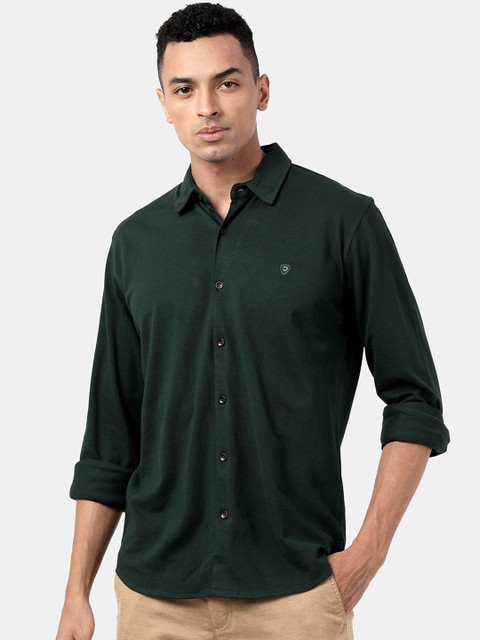

DERBY JEANS COMMUNITY Men Green Slim Fit Solid Casual Shirt