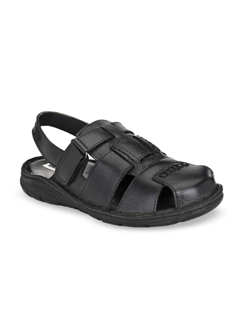 

BUCIK Men Black Solid Leather Fisherman Sandals