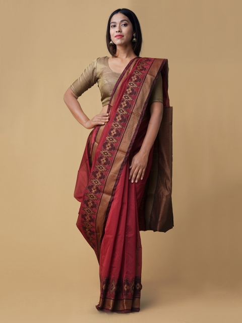 

Unnati Silks Maroon Silk Cotton Solid Banarasi Saree