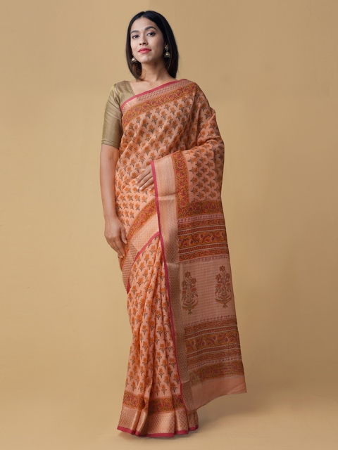 

Unnati Silks Peach-Coloured Printed Pure Cotton Saree