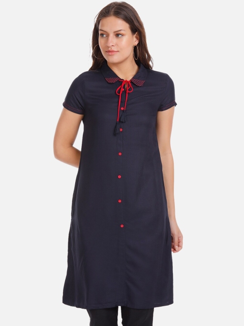 

Karigari Women Navy Blue Solid A-Line Kurta