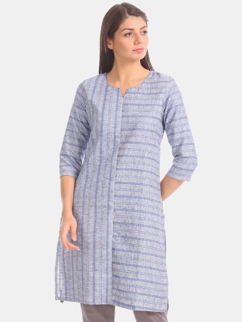 

Karigari Women Grey & Blue Solid A-Line Kurta