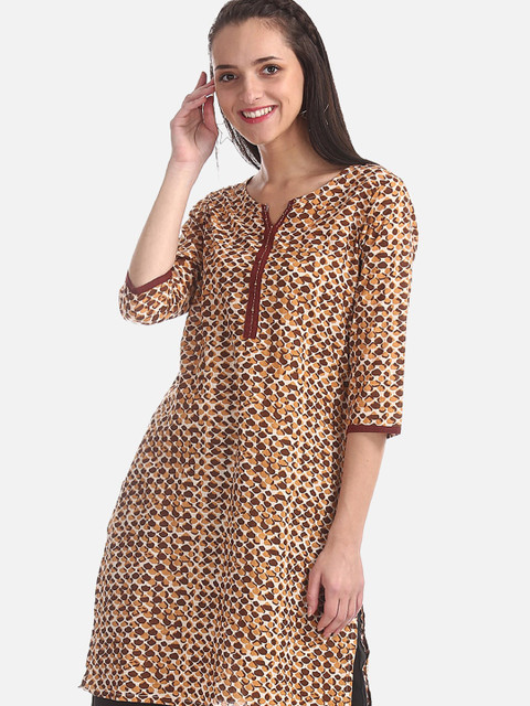 

Karigari Women Beige & Brown Printed Straight Kurta