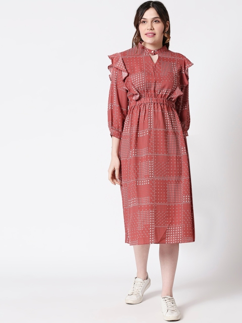 

TERQUOIS Women Maroon Printed A-Line Dress