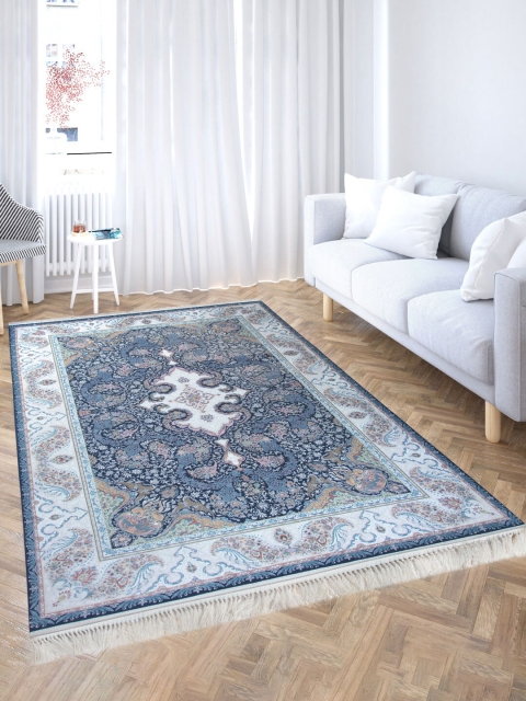 

Tistabene Blue & Black Ethnic Motifs Anti-Skid Silk Carpet
