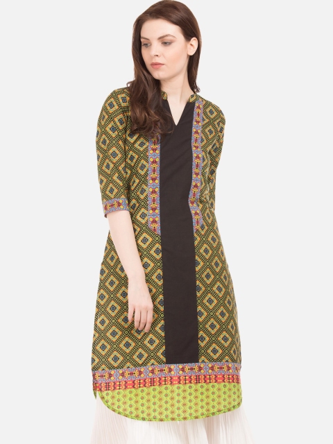 

Karigari Women Green & Black Printed A-Line Kurta