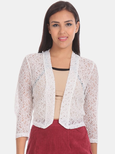 

Sugr Women White Self Design Open Front Shrug