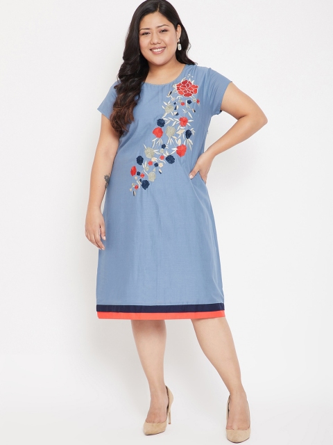 

CHROME & CORAL Women Blue Embroidered Sheath Dress