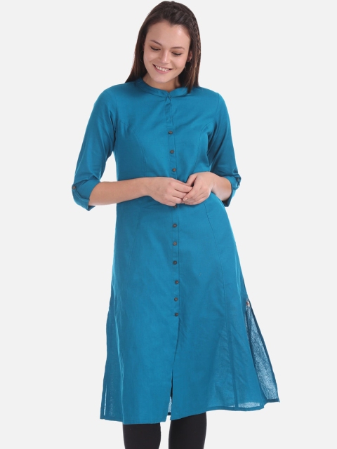 

Karigari Women Blue Solid A-Line Kurta