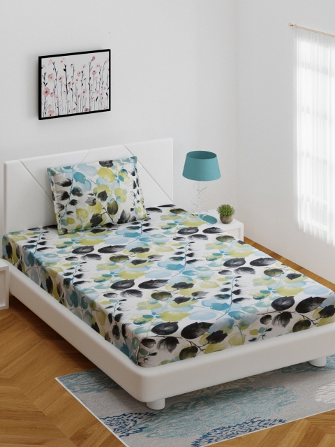

Bombay Dyeing White & Blue Cotton Single Bedsheet With 2 Pillow Covers