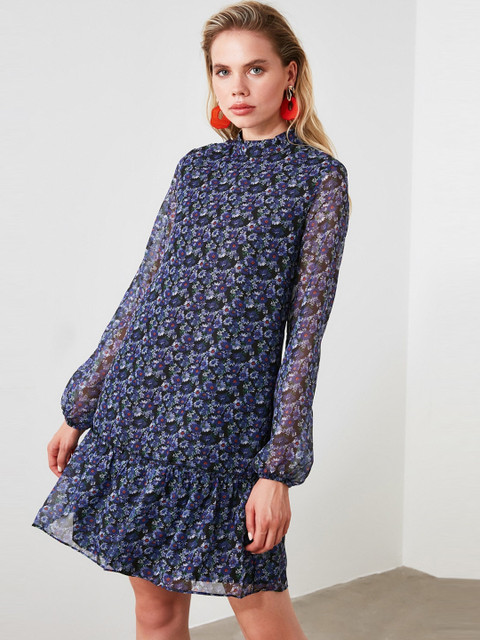 

TRENDYOL COLLECTION Women Blue Printed A-Line Dress
