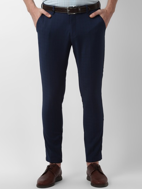 

Louis Philippe Sport Men Navy Blue Slim Fit Checked Regular Trousers