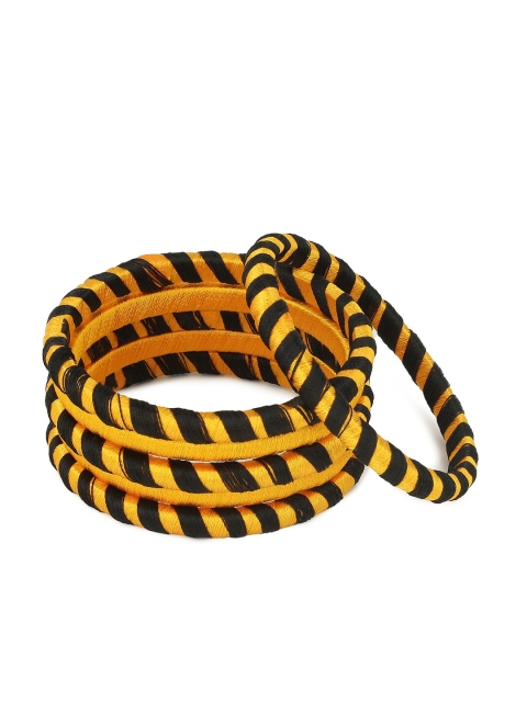 

AKSHARA Set Of 6 Yellow & Black Handcrafted Silk Thread Bangles