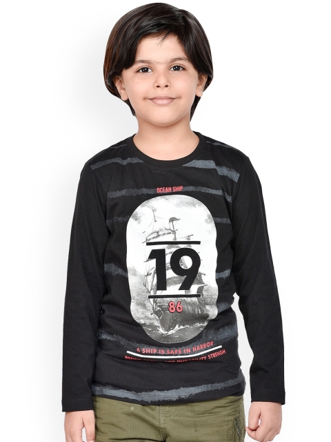 

ORANGE PUMPKKIN Boys Black Printed Round Neck T-shirt