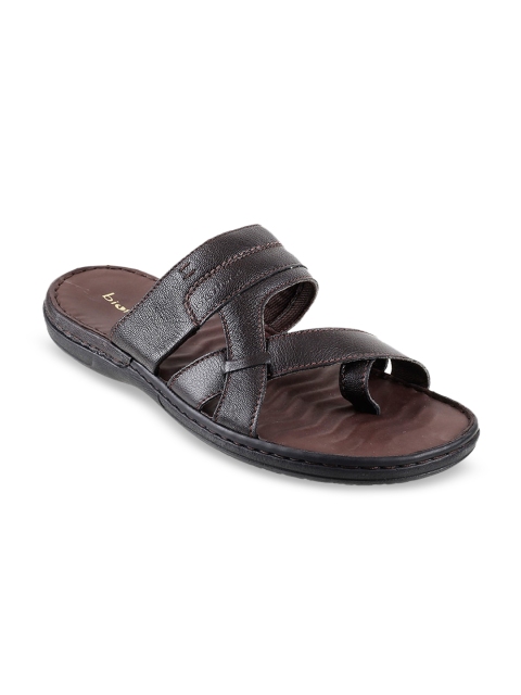

Metro Men Brown Solid Leather Comfort Sandals