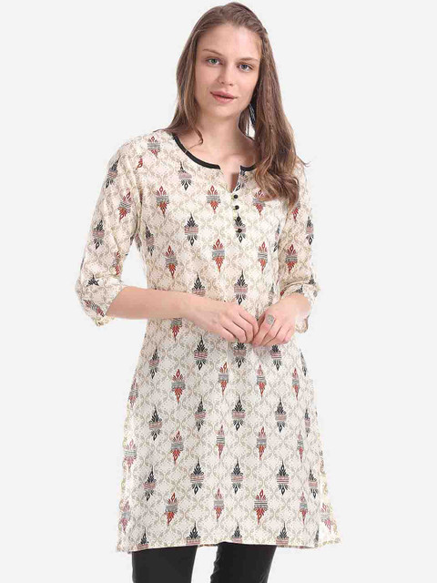 

Karigari Women Off-White & Red Printed Straight Kurta