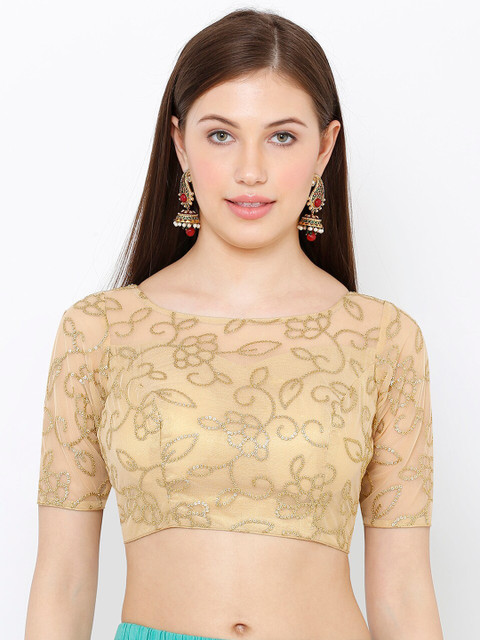 

SALWAR STUDIO Women Gold-Coloured Readymade Sequinned Embroidered Padded Saree Blouse