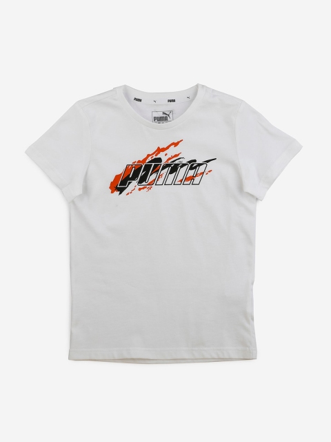 

Puma Boys White Brand Logo Printed V-Neck Alpha T-shirt
