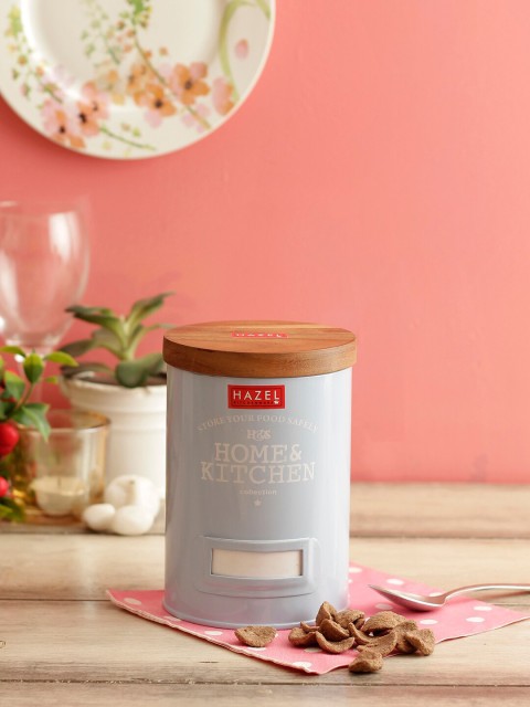

HAZEL Blue & Brown Round Grocery Storage Container With Wooden Lid