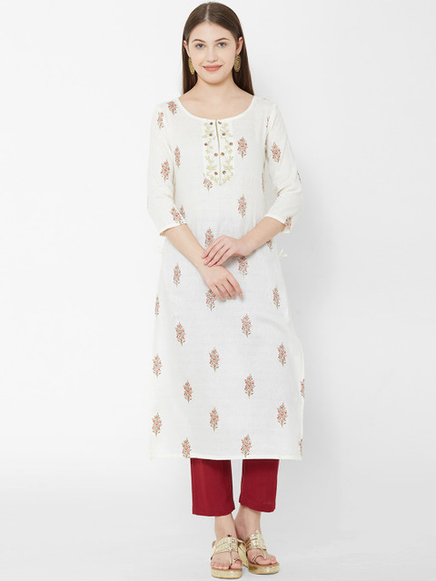 

Os Women White Embroidered A-Line Kurta