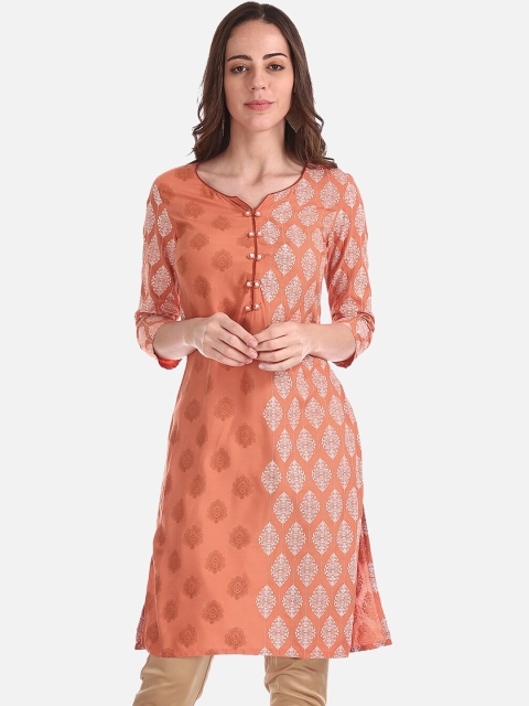 

Karigari Women Orange Woven Design A-Line Kurta