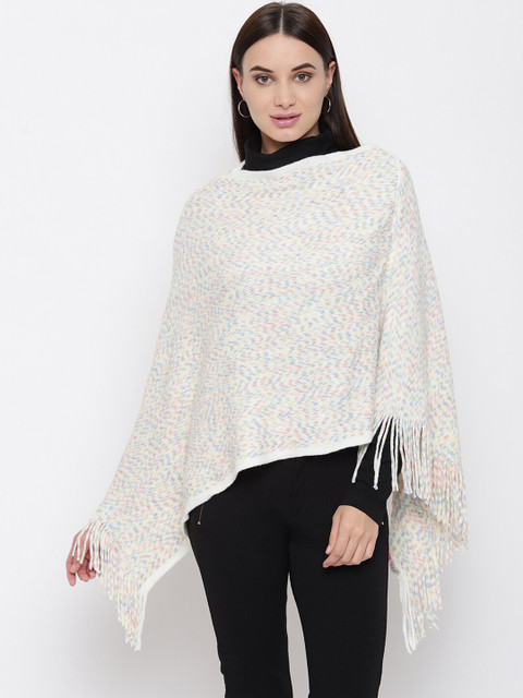 

HK colours of fashion Women Off White Self Design Poncho