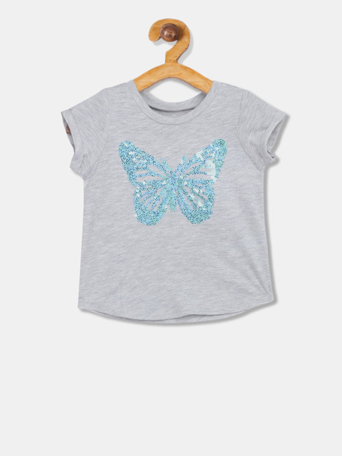 

The Childrens Place Girls Grey Melange Printed Top