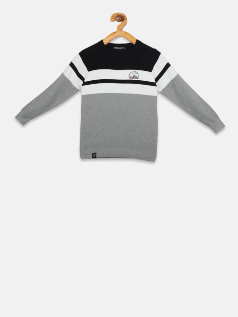

Monte Carlo Boys Grey Melange & Navy Blue Colourblocked Pullover Sweater