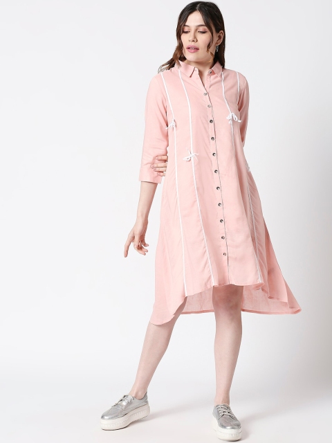 

TERQUOIS Women Pink Striped Shirt Dress