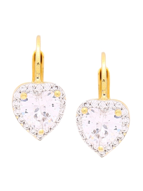 

Voylla Gold-Toned & White Heart Shaped Hoop Earrings