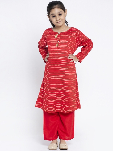 

Baani Creations Girls Red Striped Kurta with Palazzos