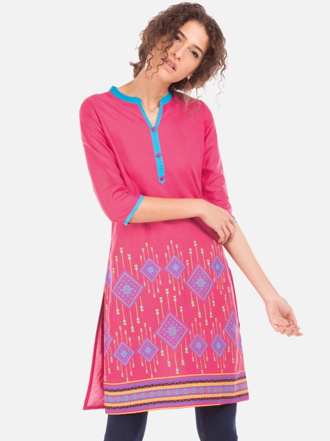 

Karigari Women Pink Printed Straight Kurta