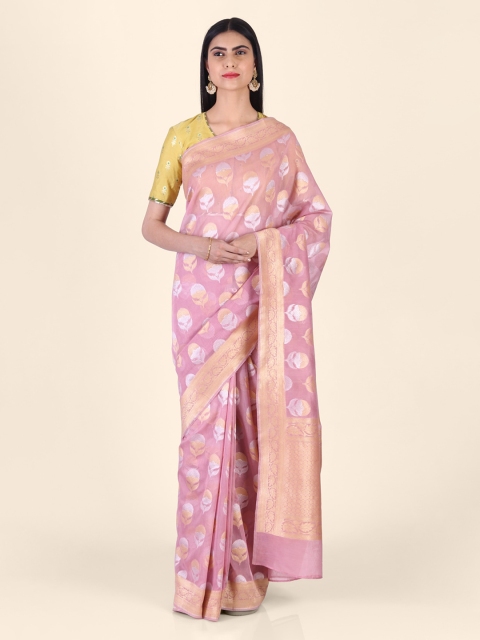 Shruti and Mangaaysh Pink & Beige Silk Blend Woven Design Banarasi Saree