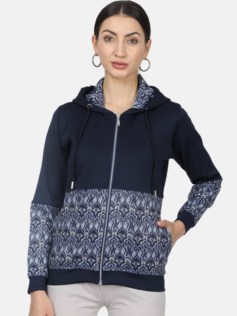 

Monte Carlo Women Blue & White Self Design Sweatshirt