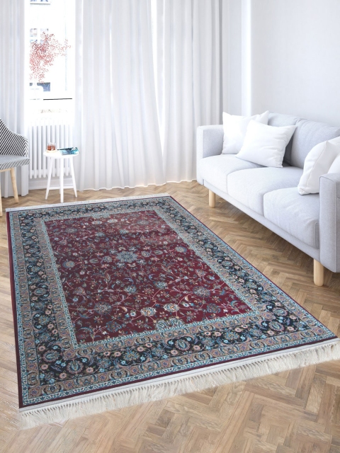 

Tistabene Maroon & Blue Ethnic Motifs Anti-Skid Rectangular Carpet