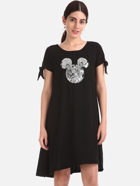 

Sugr Women Black Mickey Mouse Sequined T-shirt Dress