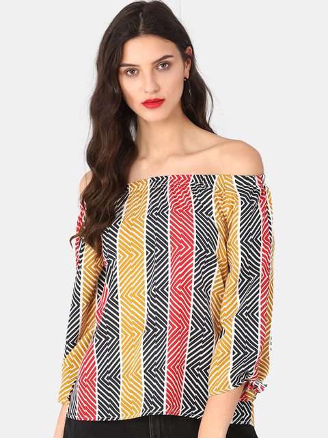 

DIVA WALK EXCLUSIVE Women Black Printed Bardot Top