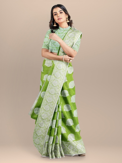 

BharatSthali Green Checked Silk Cotton Banarasi Sustainable Saree