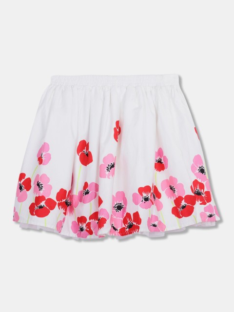 

The Childrens Place Girls White & Pink Printed Flared Knee-Length Skirt