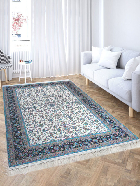 

Tistabene Off-White & Blue Ethnic Motifs Printed Anti-Skid Carpet