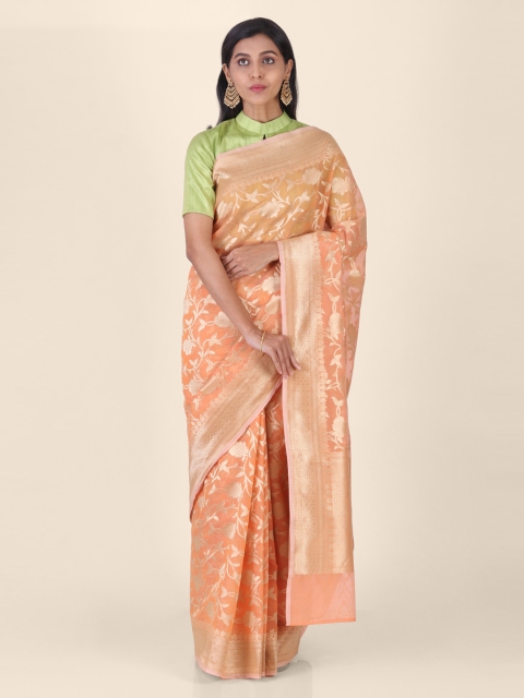 

Shruti and Mangaaysh Peach-Coloured & Gold-Toned Silk Blend Woven Design Banarasi Saree