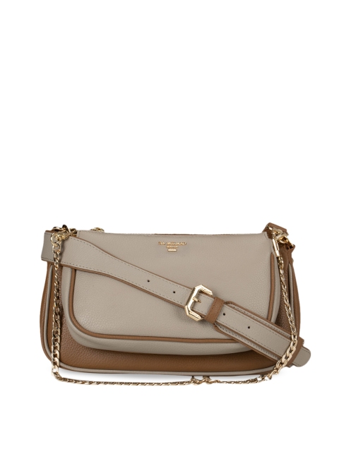 

Da Milano Off-White & Brown Colourblocked Leather Sling Bag